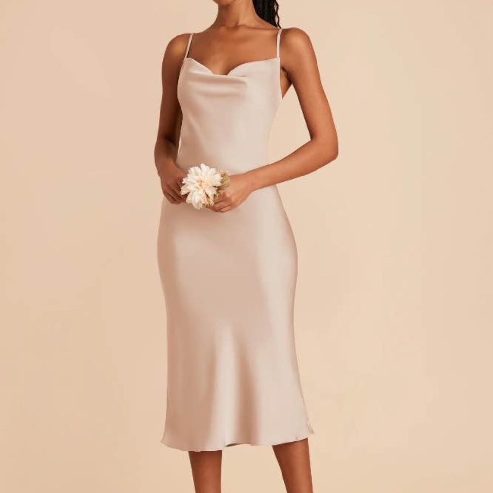 Birdy Grey Lisa Matte Satin Midi Dress in Taupe Size Small